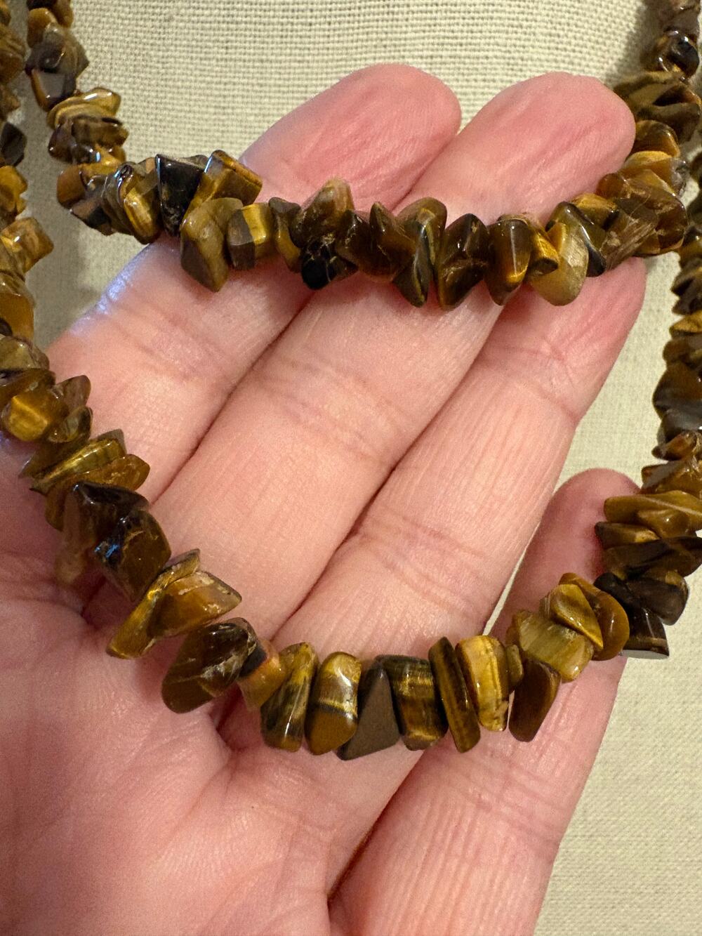 Vintage Tiger Eye Stone Necklace 39" Single Strand Natural Gemstone